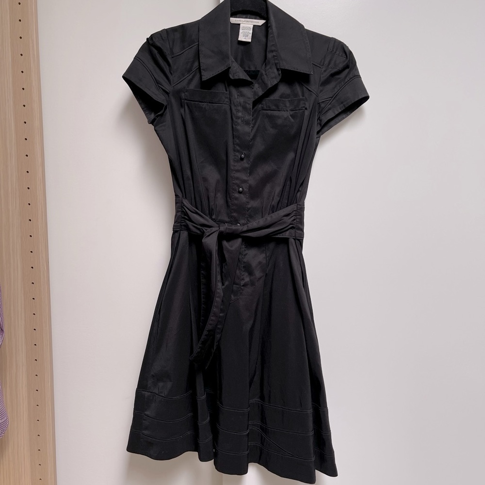Diane Von Furstenberg Black Midi Shirt Dress